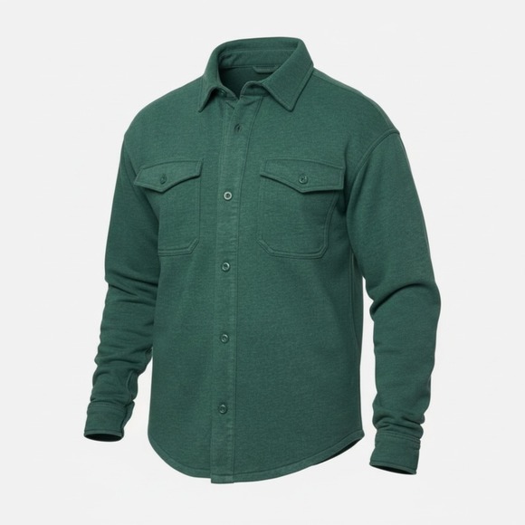 Lazer Other - Lazer Mens Relaxed Fit Button Front Burnt Fleece‎ Shirt Jacket Deep Emerald XL